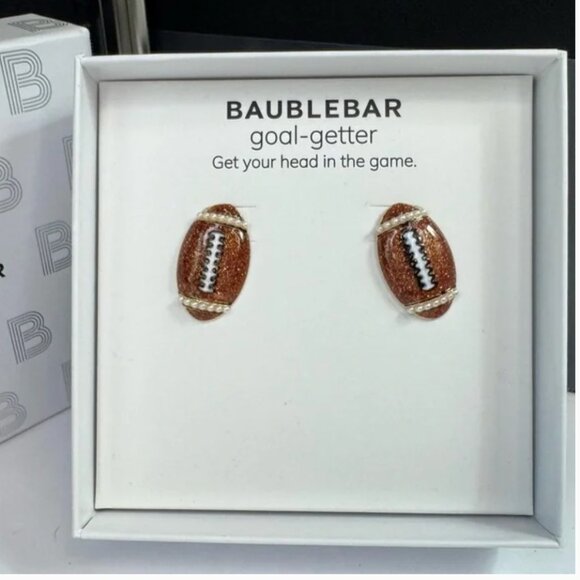 BaubleBar Football Pave Brown Bling Glittery Earrings NEW In Box - Picture 3 of 3
